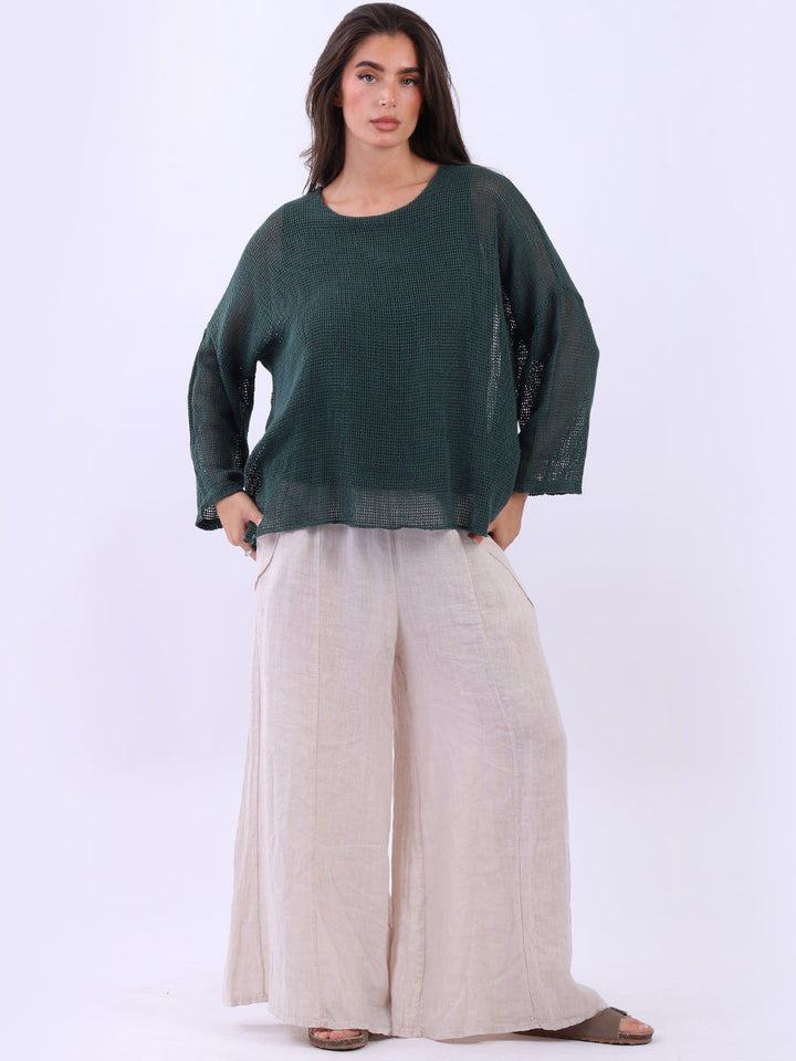 Mesh Net Cotton Blouse Bottle Green