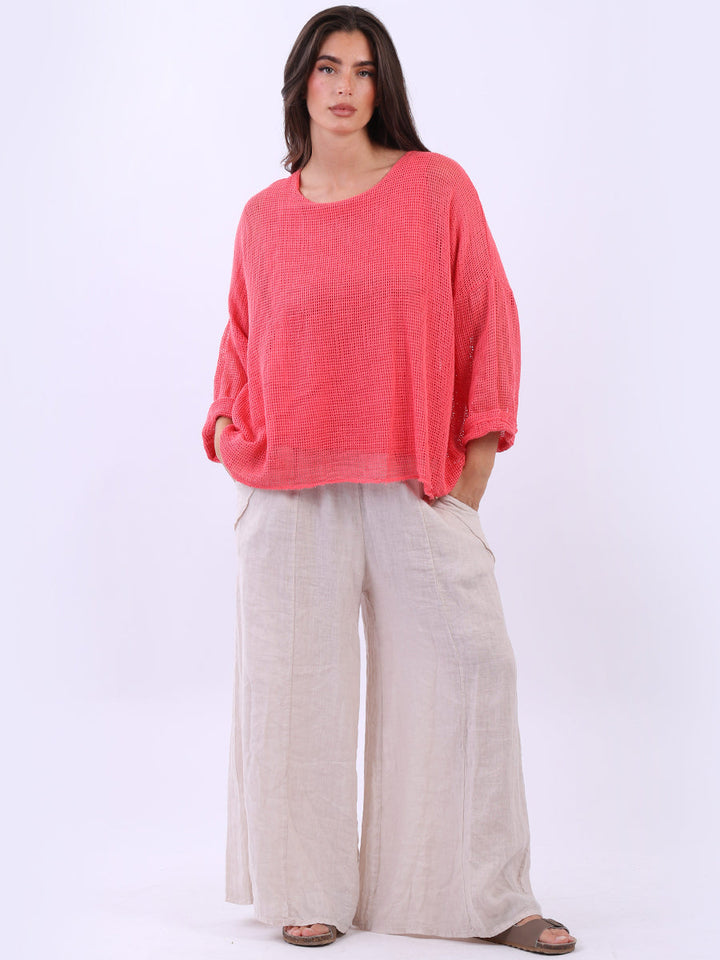 Mesh Net Cotton Blouse Coral