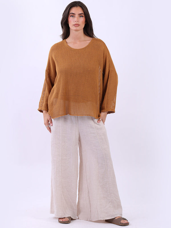 Mesh Net Cotton Blouse Mustard