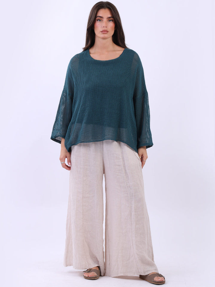 Mesh Net Cotton Blouse Teal