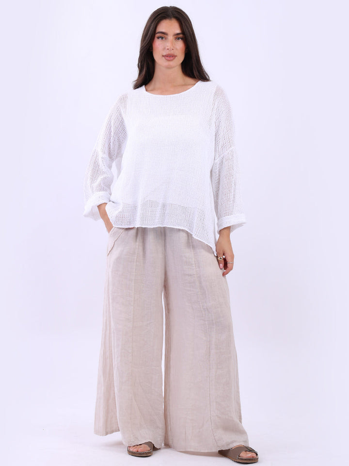 Mesh Net Cotton Blouse White