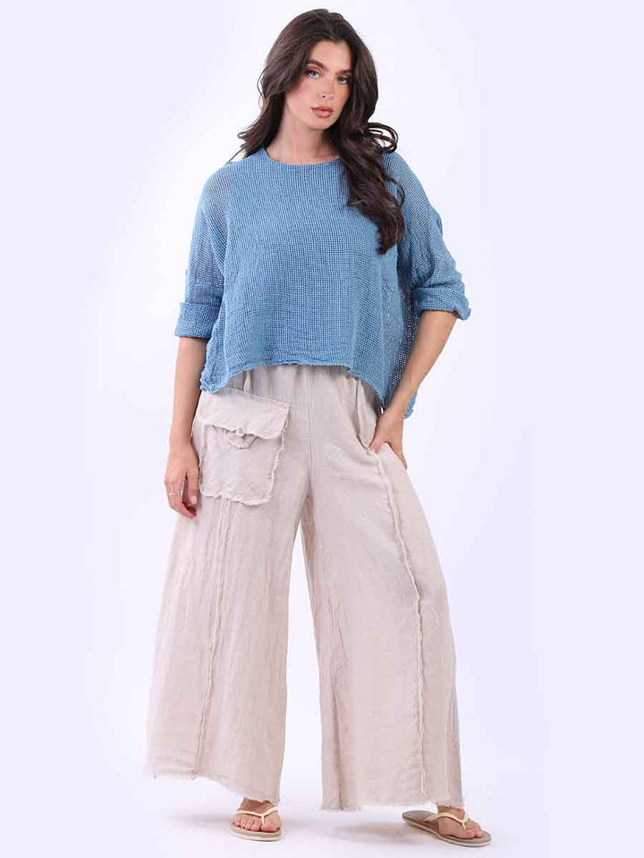 Mesh Net Cotton Blouse Denim