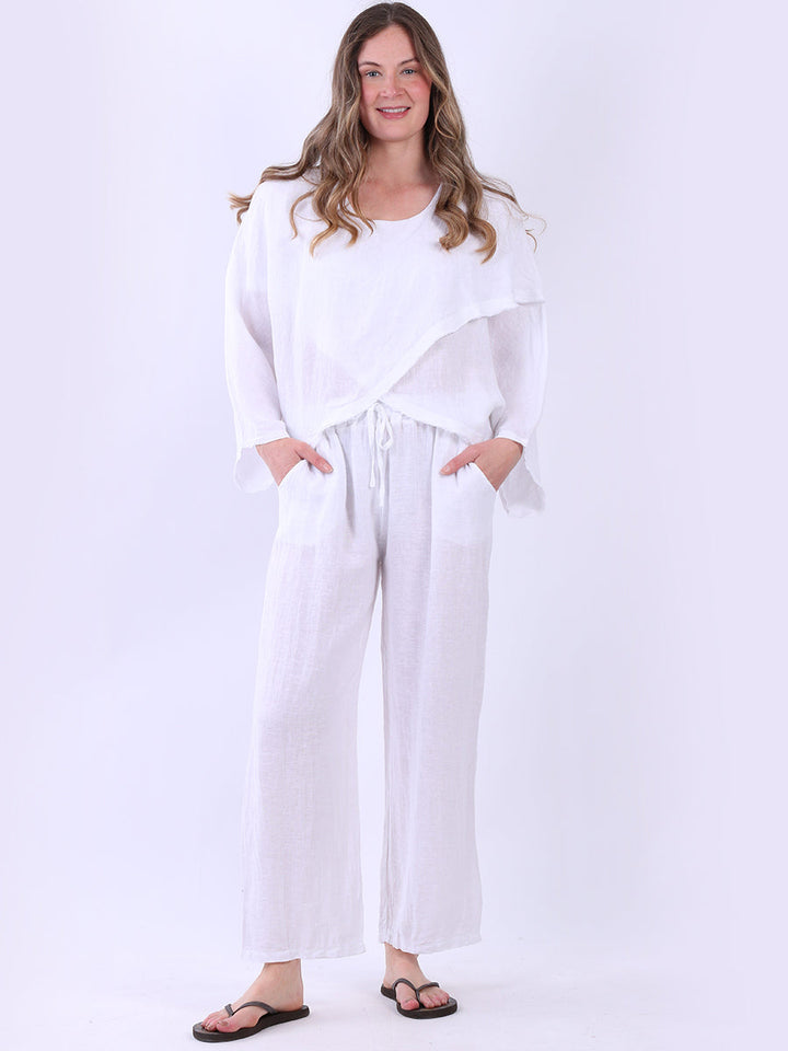 Cross Over Linen Top White