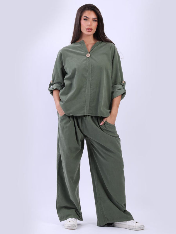 Plain Lagenlook Cotton Corduroy Women Shirt