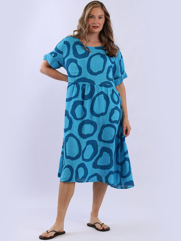 Women Circle Print Oversized Linen Dress