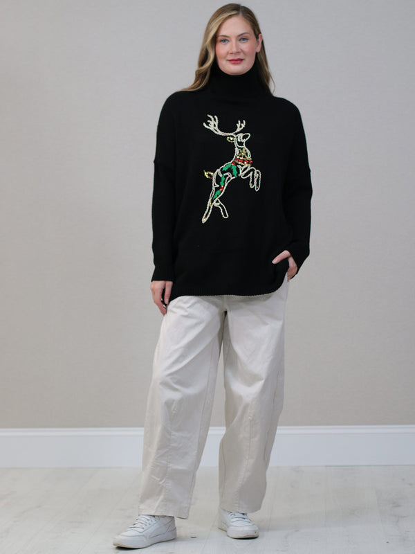 Reindeer Knit Xmas Cowl Neck Jumper