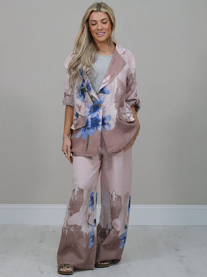Floral Linen Jacket Pink