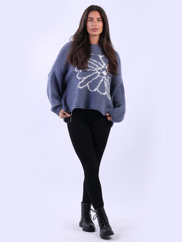 Wool Knitted Crop Floral Baggy Jumper