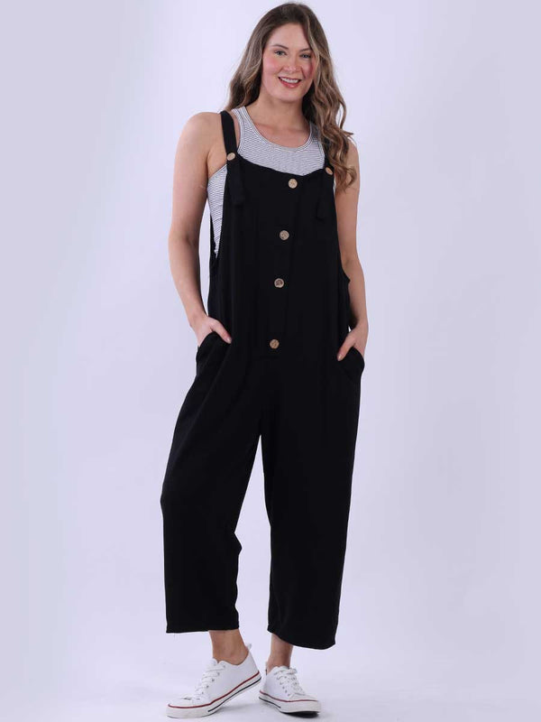 Button Down Solid Cotton Strappy Dungaree