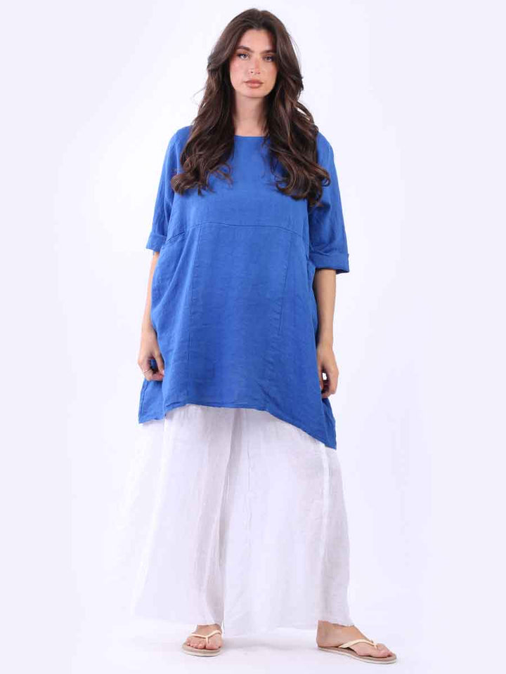 Plain Linen Top Royal Blue