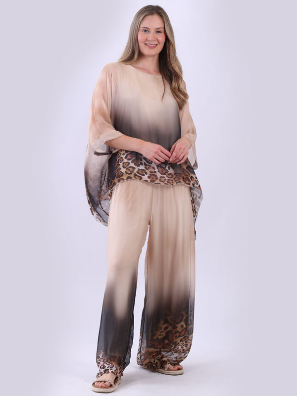 2 Layered Contrast Leopard Print Silk Tunic Top