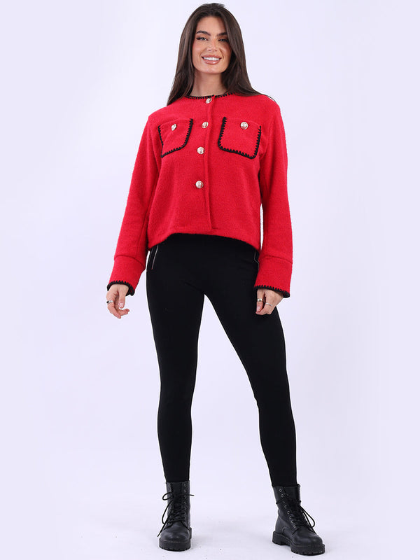 Front Pockets Whipstitch Crop Jacket