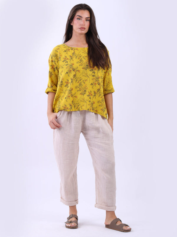 Cotton Rolled Up Sleeves Floral Crop Top