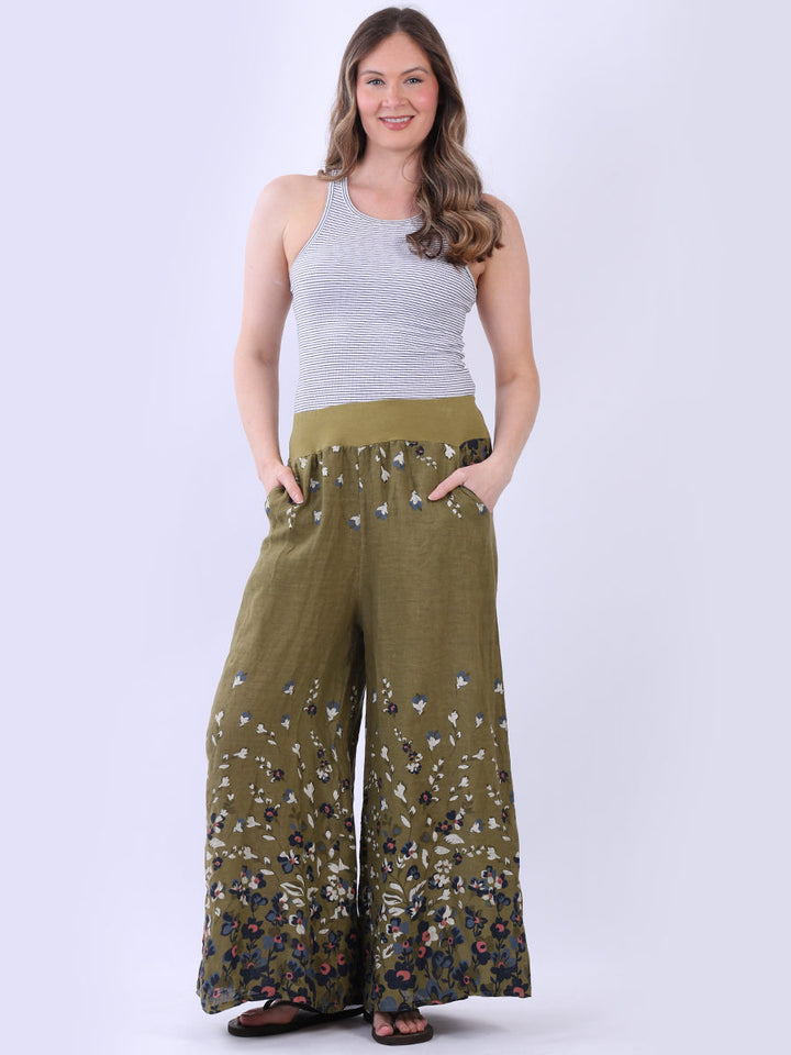 Floral Linen Palazzo Olive