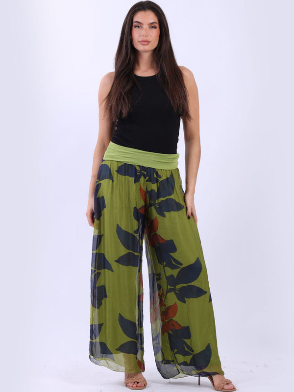 Floral Print Silk Wide Leg Trouser