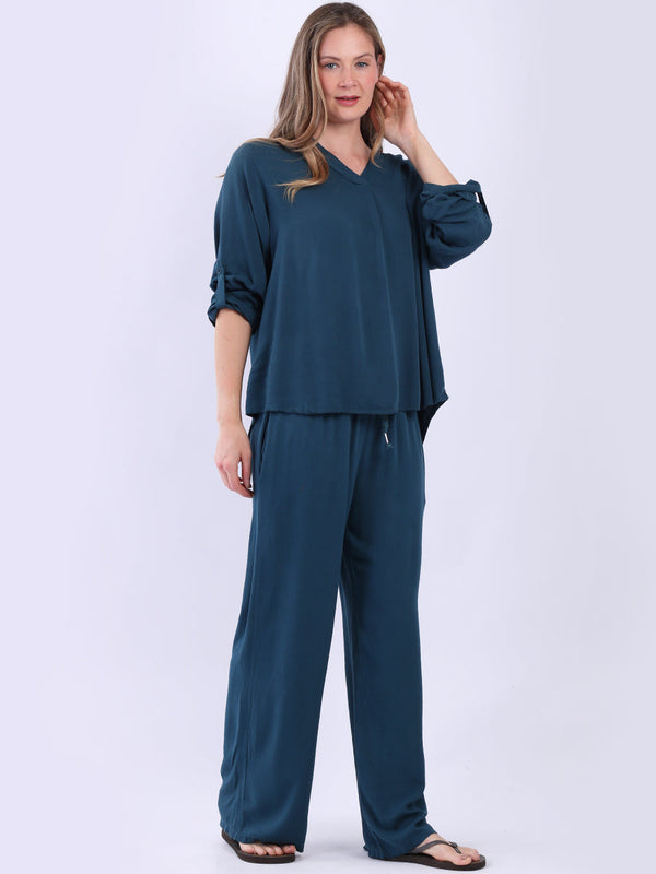 Women V-Neck Lagenlook Solid Crop Top