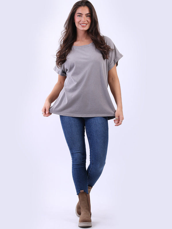 Vintage Wash Solid Cotton Raw Edge T-Shirt