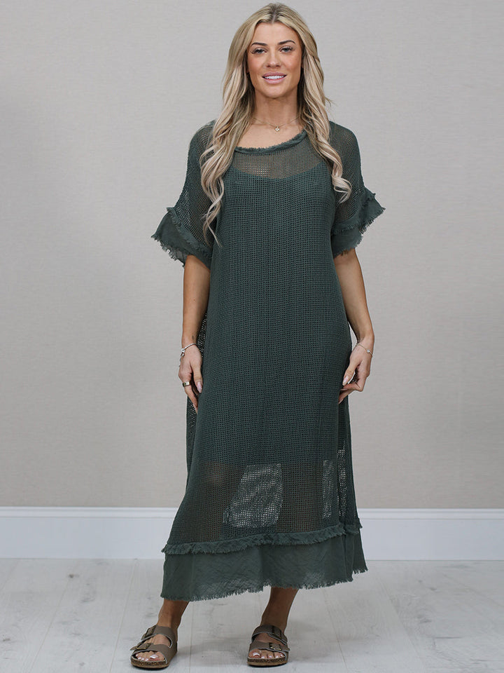 Mesh Net Cotton Dress Charcoal