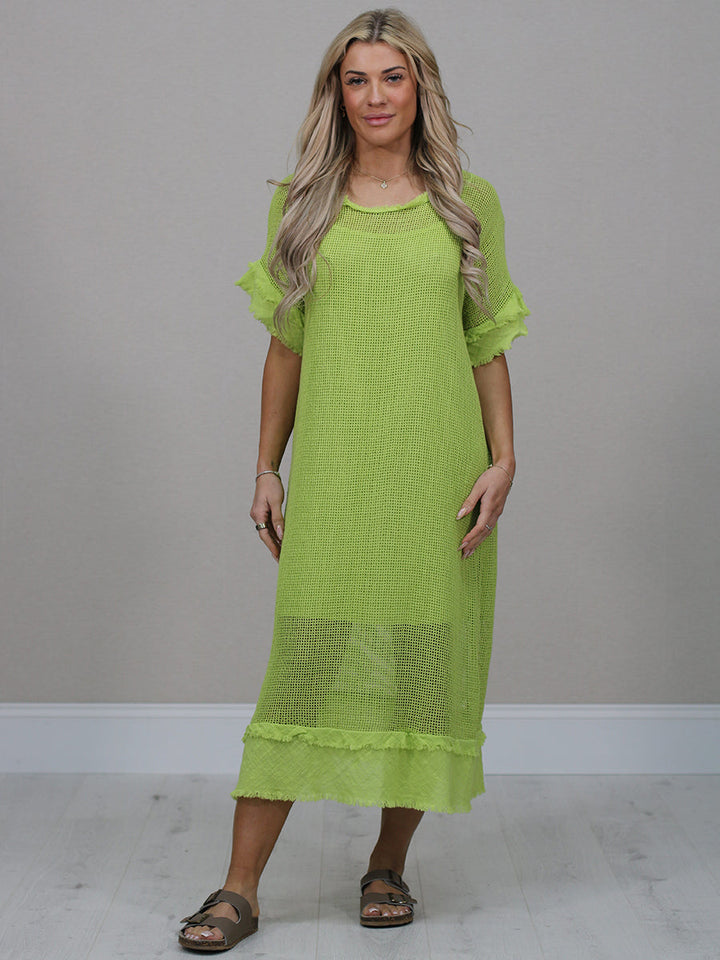 Mesh Net Cotton Dress Lime Green