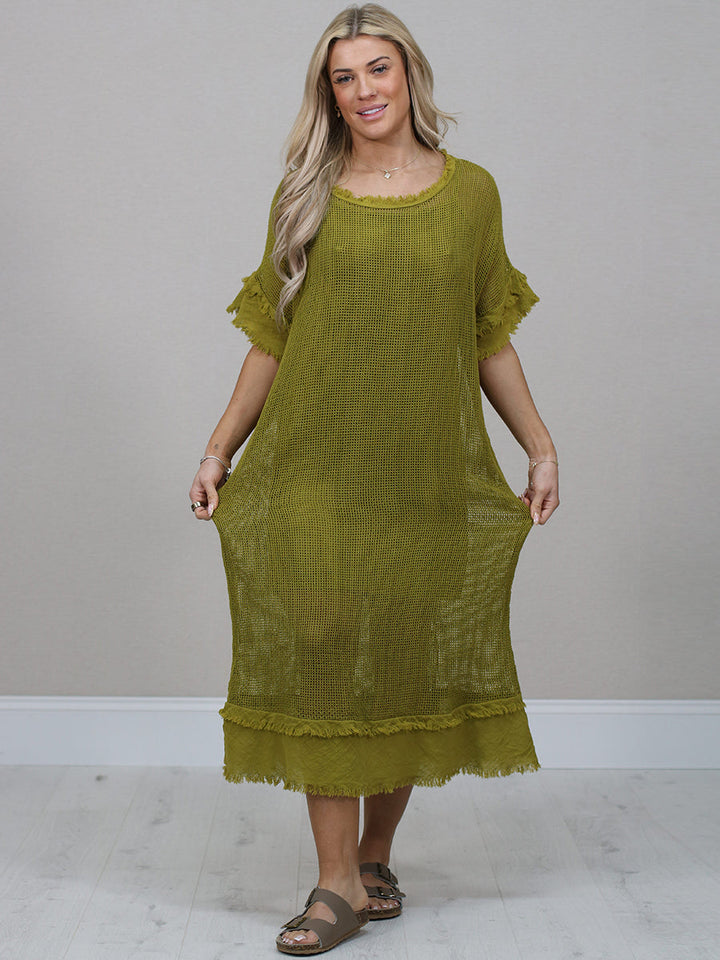 Mesh Net Cotton Dress Olive