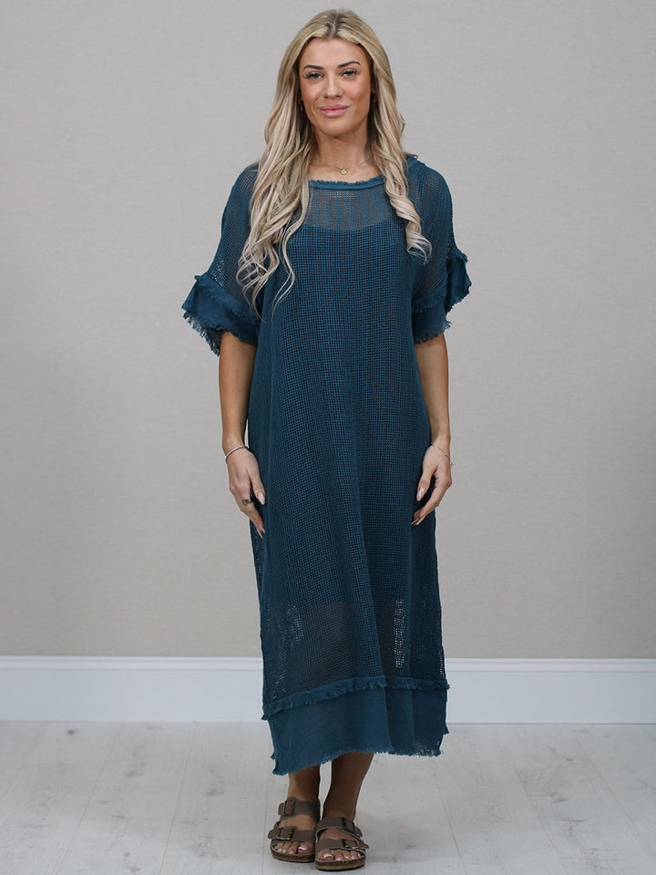 Mesh Net Cotton Dress Teal