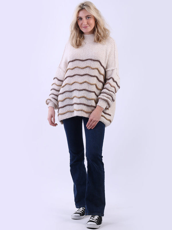 Batwing Wool Knitted Stripy Jumper