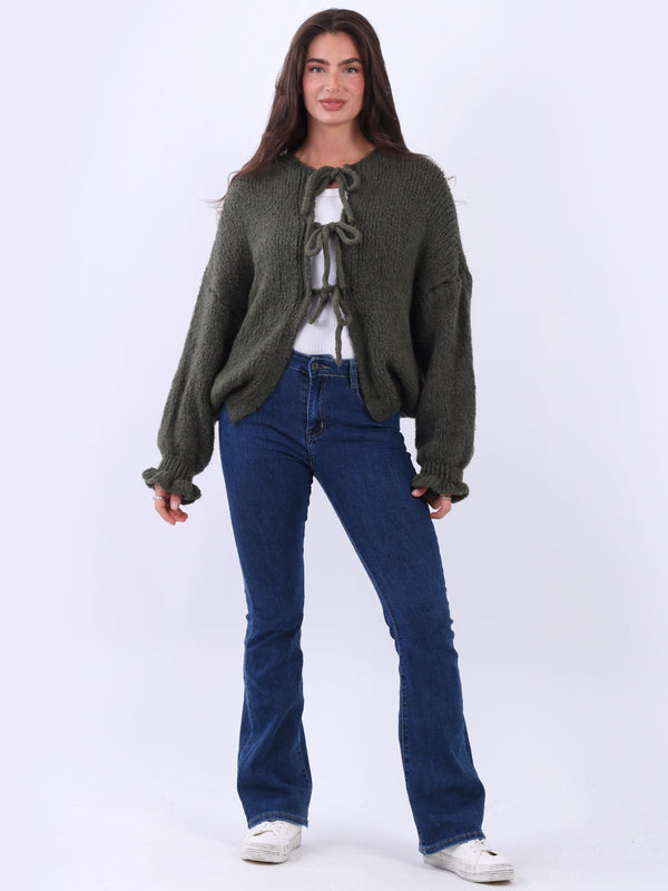 Plain Knitted Tie Knots Woolen Cardigan