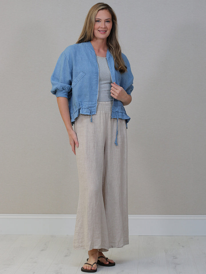 Plain Linen Crop Jacket Denim