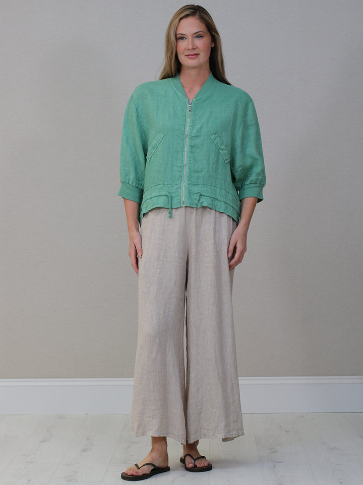 Plain Linen Crop Jacket Sage