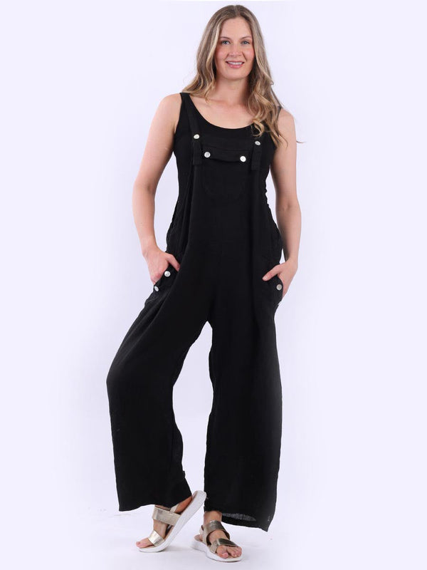 Plus Size Square Neck Strappy Pabo Linen Jumpsuit