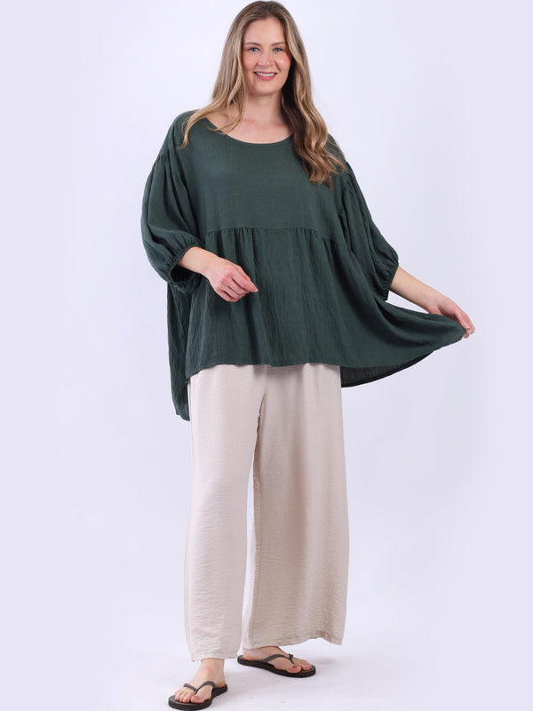 Plain Lagenlook Ruffle Peplum Blouse Top