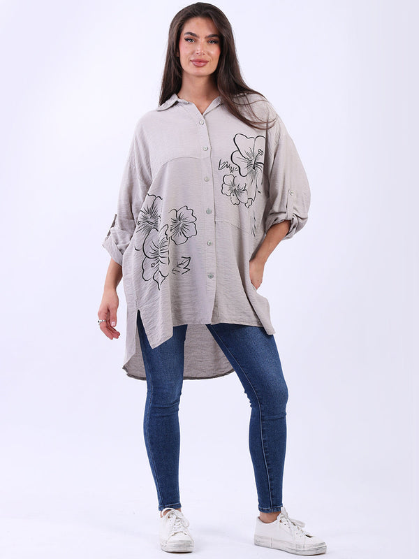 Floral Lagenlook Button Down Collared Shirt