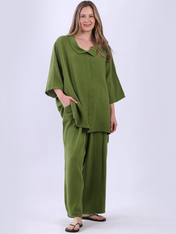Plain Cotton Lagenlook Ladies Collared Shirt