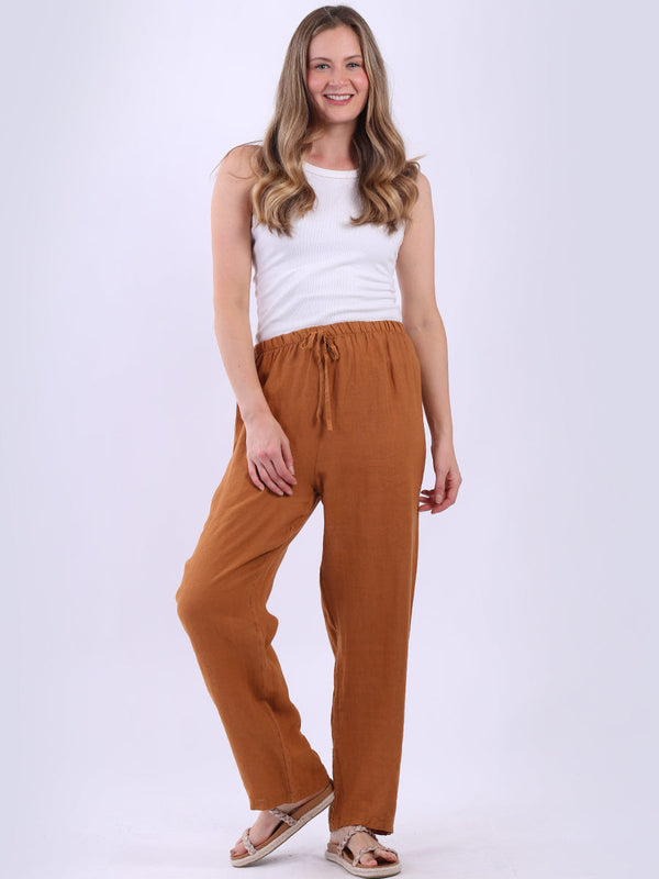 Women Casual Plain Linen Slant Pants