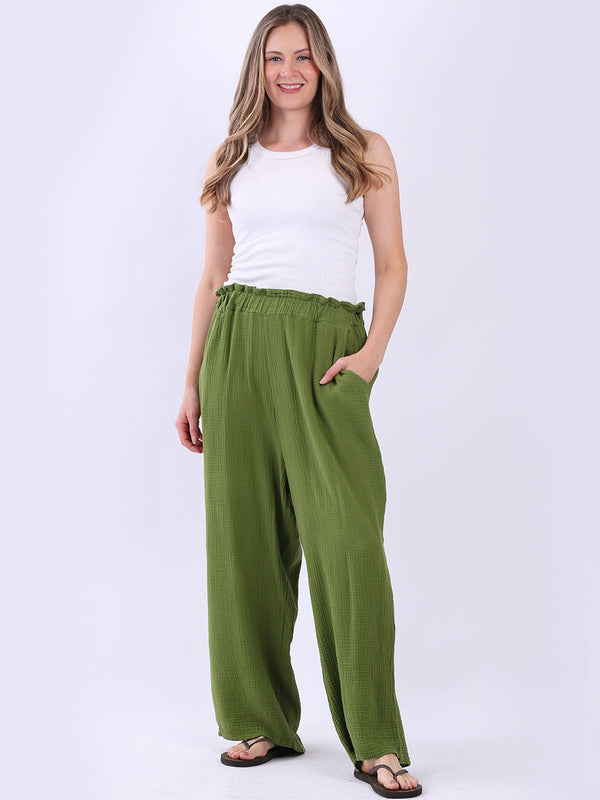 Solid Cotton Wide Leg Universal Fit Pant