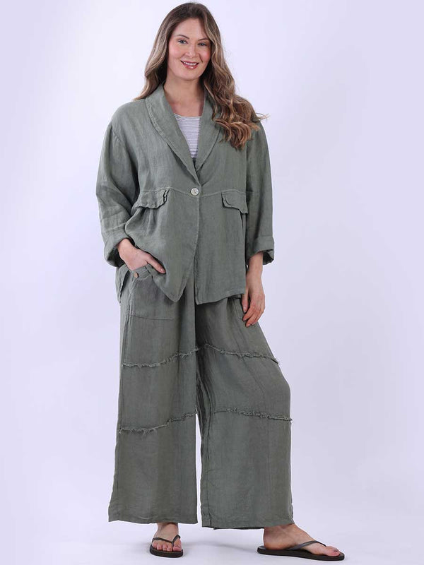 Women Button Down Solid Linen Jacket