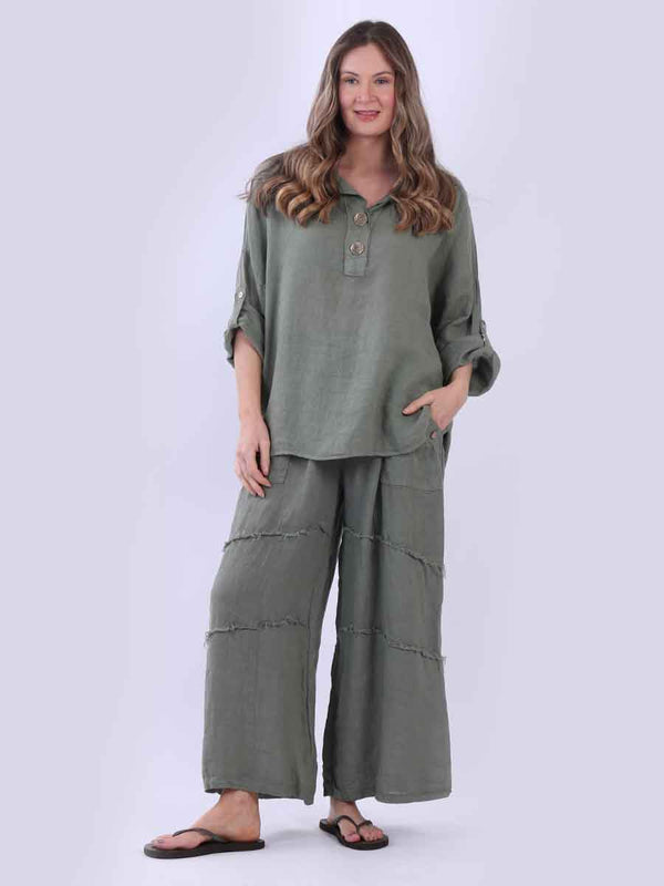 Italian Solid Linen Baggy Collared Shirt