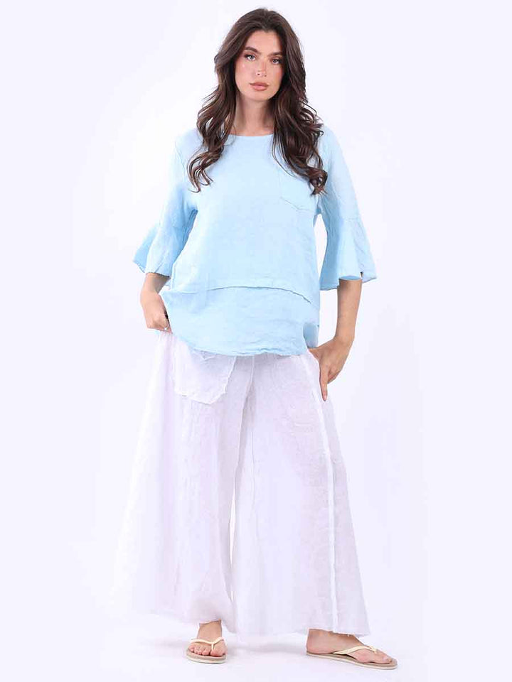 Plain Linen Top Sky Blue
