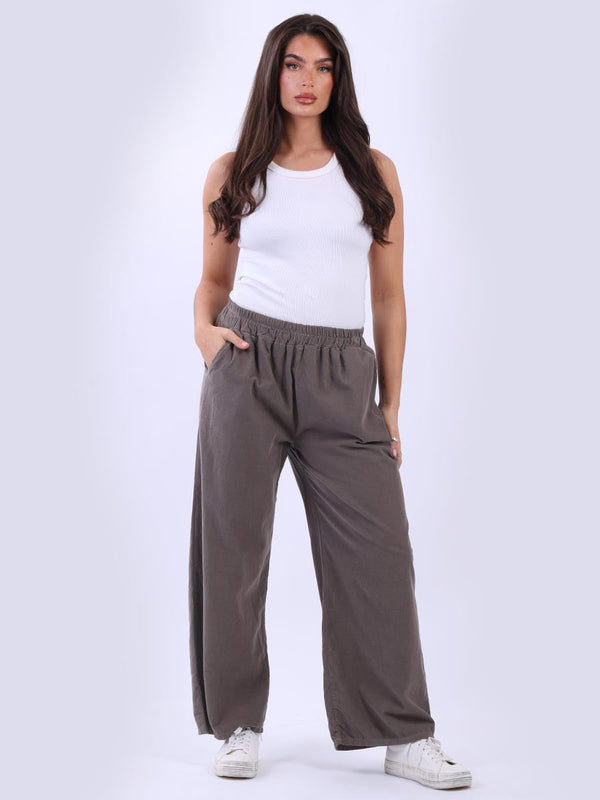 Cotton Corduroy Women Wide Leg Solid Trouser