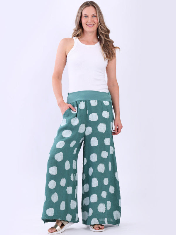 Women Polka Dots Wide Leg Linen Palazzo