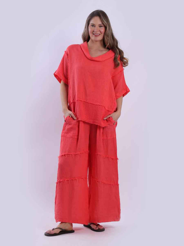 Cowl Neck Raw Edged Plain Linen Top