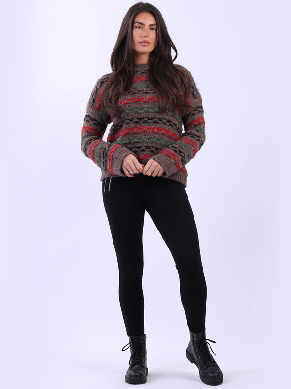 Woolen Knit Xmas Multi Stripy Jumper