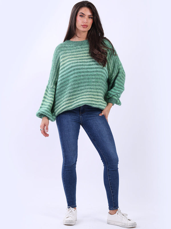 Chunky Knit Multi Striped Baggy Wool Jumper