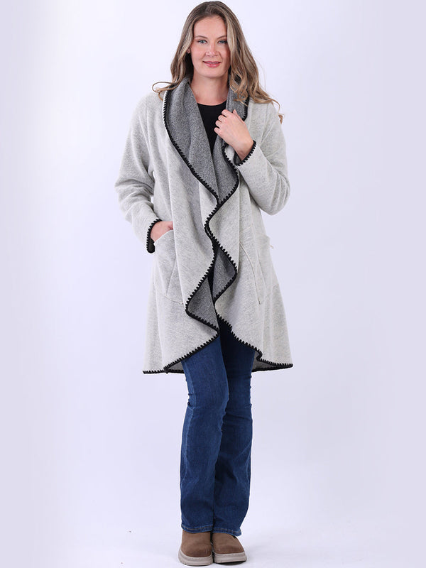 Contrast Stitch Waterfall Teddy Wool Coat