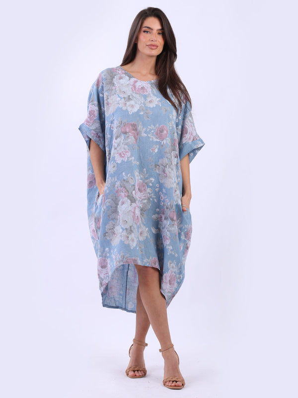 Plus Size Floral Lagenlook Linen Slouchy Dress