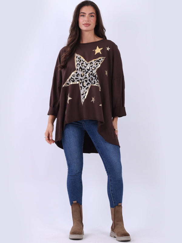 Foil Star Plus Size High Low Baggy Shirt