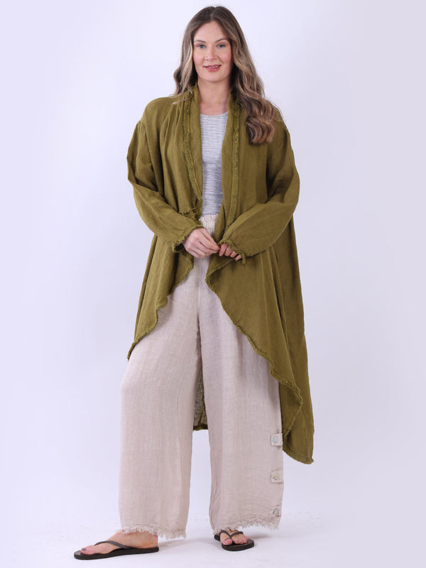 Fringed Edge Oversized Linen Waterfall Cardigan