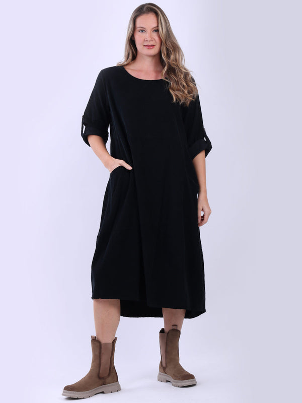 Plus Size Women Cotton Corduroy Midi Dress