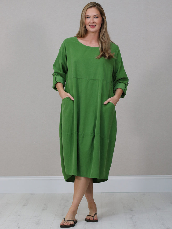 Cotton Corduroy Slouch Dress Lime Green