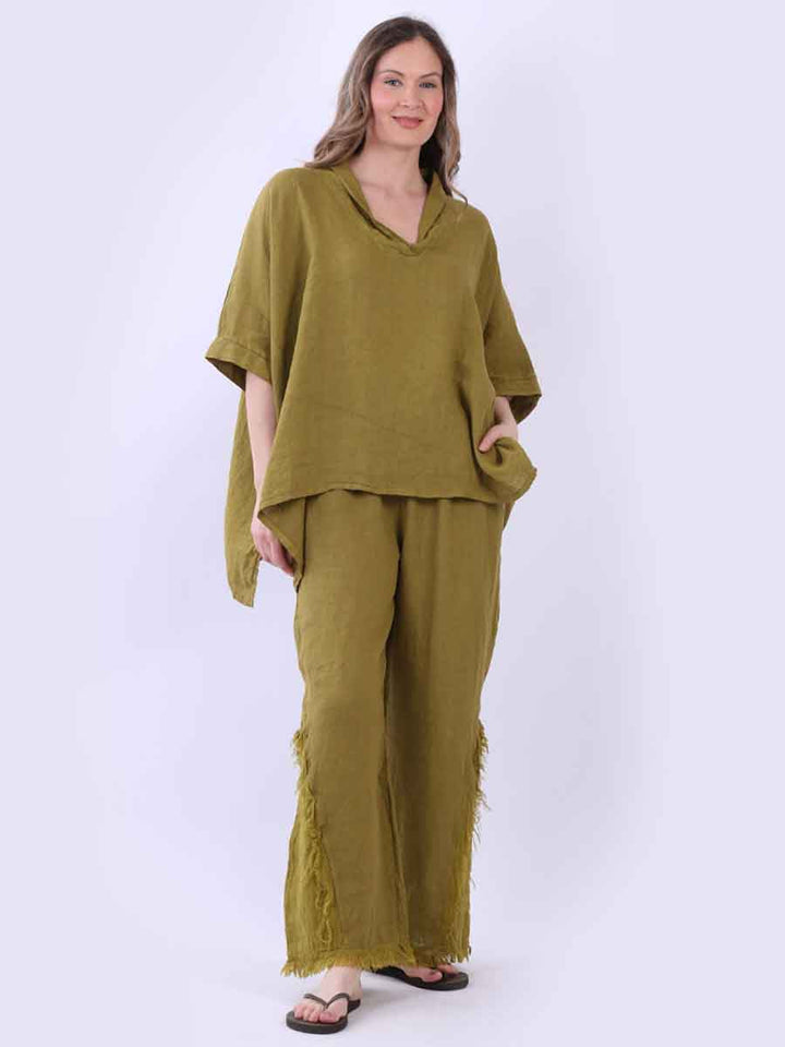 Linen Lagenlook Top Olive